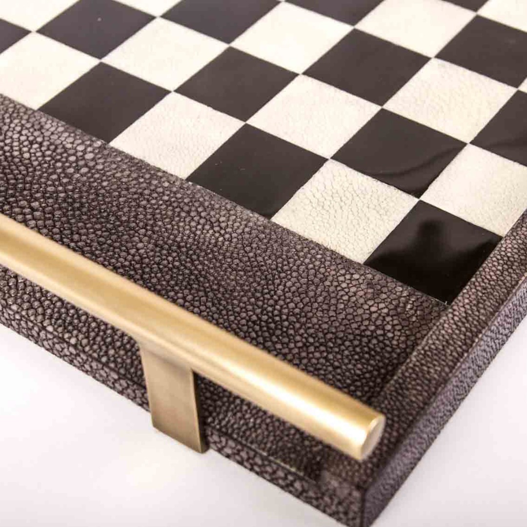 Chess-Checkers Game Tray (Charcoal Shagreen) | Cavit & Co
