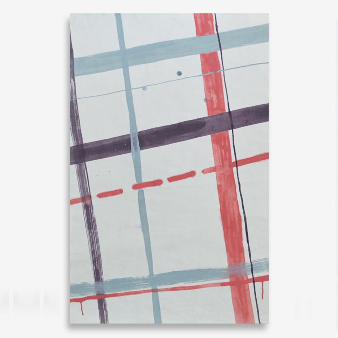 Painterly Plaid-Acrylic Ink On Japanese Paper 37x23
